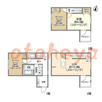 グランドピアノ可の賃貸物件 1 SLDK 13.6万円の図面１