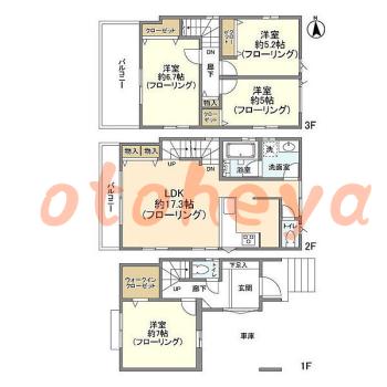 グランドピアノ可の賃貸物件 4 LDK 22.4万円の図面１