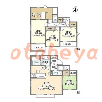 防音室のある楽器可 賃貸物件 4 LDK 21.3万円の図面１