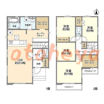防音室のある楽器可 賃貸物件 4 LDK 22.5万円の図面１