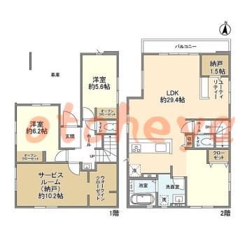 楽器可の賃貸物件 2 SLDK 23万円の図面１