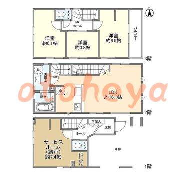 防音室のある楽器可 賃貸物件 3 SLDK 22.3万円の図面１