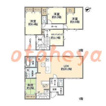 グランドピアノ可の賃貸物件 3 LDK 17.8万円の図面１