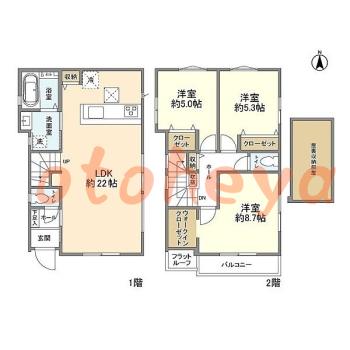 防音室のある楽器可 賃貸物件 3 LDK 21.9万円の図面１