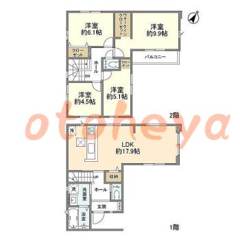 楽器可の賃貸物件 4 LDK 19.7万円の図面１