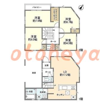 防音室のある楽器可 賃貸物件 4 LDK 19.5万円の図面１