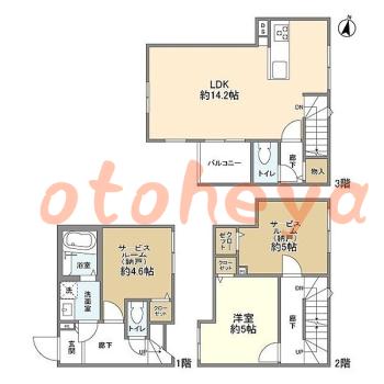楽器可の賃貸物件 1 SLDK 16.6万円の図面１