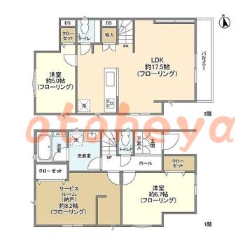 楽器可の賃貸物件 2 SLDK 35.5万円の図面１