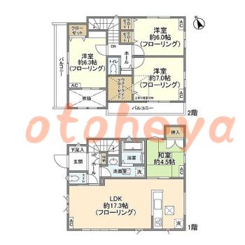 防音室のある楽器可 賃貸物件 4 LDK 22.8万円の図面１
