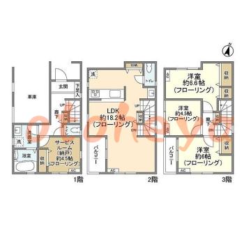 楽器可の賃貸物件 3 SLDK 21万円の図面１