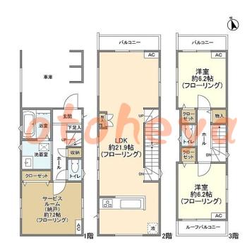 防音室のある楽器可 賃貸物件 2 SLDK 30万円の図面１