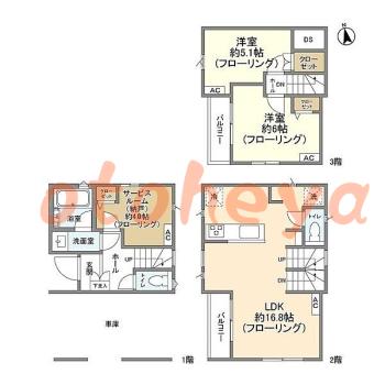 グランドピアノ可の賃貸物件 2 SLDK 31.4万円の図面１