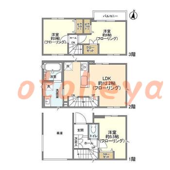 防音室のある楽器可 賃貸物件 3 LDK 26.2万円の図面１