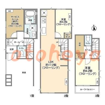 楽器可の賃貸物件 2 SLDK 33万円の図面１