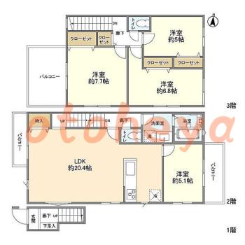 tokyo23物件 4 LDK 20.4万円の図面１