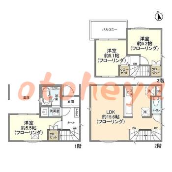 楽器可の賃貸物件 3 LDK 21.4万円の図面１