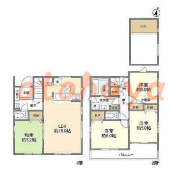 グランドピアノ可の賃貸物件 4 LDK 21.2万円の図面１