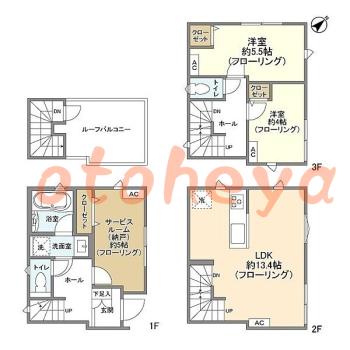 楽器可の賃貸物件 2 SLDK 33.4万円の図面１