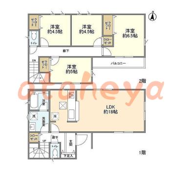 グランドピアノ可の賃貸物件 4 LDK 18.8万円の図面１