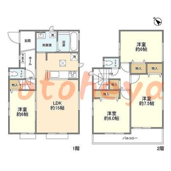 グランドピアノ可の賃貸物件 4 LDK 17.3万円の図面１