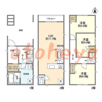 楽器可の賃貸物件 3 LDK 20.1万円の図面１