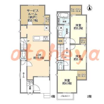 グランドピアノ可の賃貸物件 3 SLDK 21.8万円の図面１