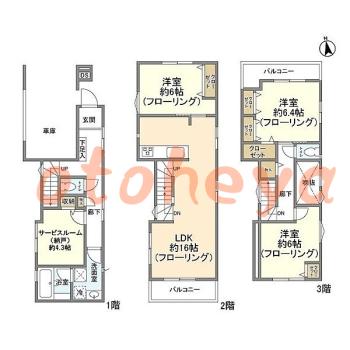 グランドピアノ可の賃貸物件 3 SLDK 23万円の図面１
