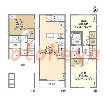 グランドピアノ可の賃貸物件 2 SLDK 23.8万円の図面１