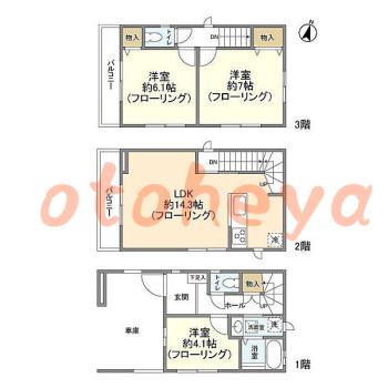 防音室のある楽器可 賃貸物件 3 LDK 23.3万円の図面１