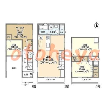 防音室のある楽器可 賃貸物件 3 SLDK 21.8万円の図面１
