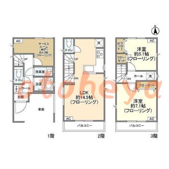防音室のある楽器可 賃貸物件 2 SLDK 19.9万円の図面１