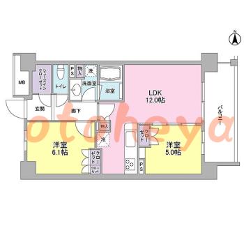防音室のある楽器可 賃貸物件 2 LDK 18万円の図面１
