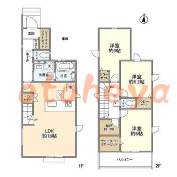 楽器可の賃貸物件 3 SLDK 18.5万円の図面１