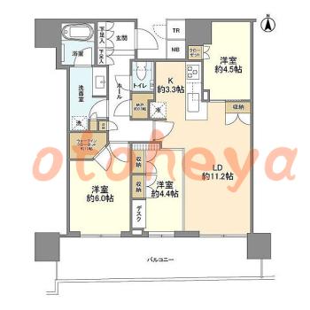 楽器可の賃貸物件 3 LDK 40万円の図面１