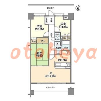 楽器可の賃貸物件 3 LDK 18.3万円の図面１