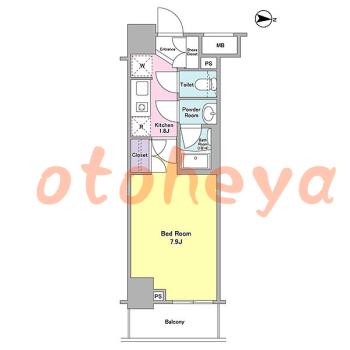 楽器可の賃貸物件 1 K 9.8万円の図面１