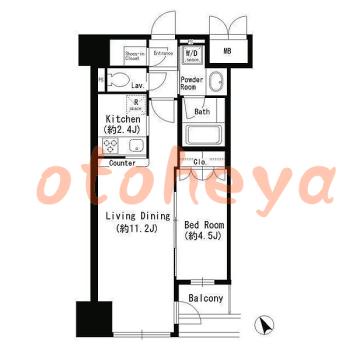 楽器可の賃貸物件 1 LDK 20.5万円の図面１
