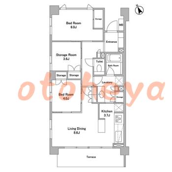楽器可の賃貸物件 2 SLDK 22万円の図面１