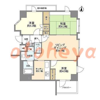 防音室のある楽器可 賃貸物件 3 LDK 12.8万円の図面１