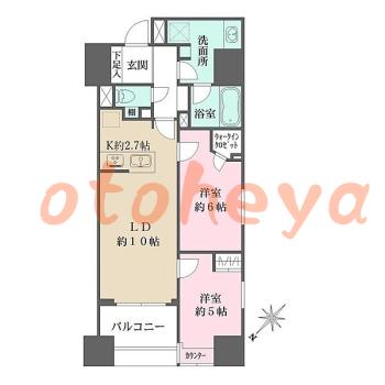防音室のある楽器可 賃貸物件 2 LDK 34.5万円の図面１