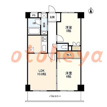 楽器可の賃貸物件 2 LDK 10.5万円の図面１