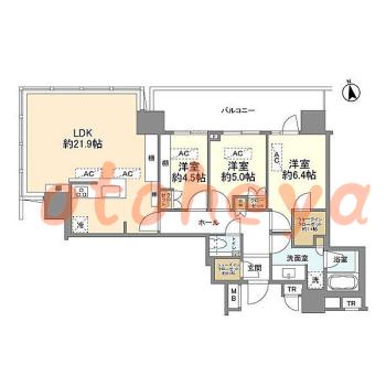 防音室のある楽器可 賃貸物件 3 LDK 65万円の図面１