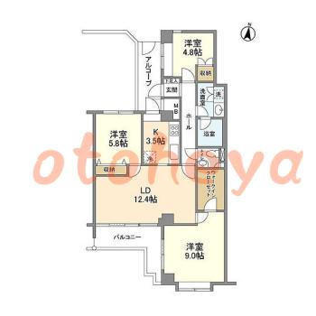 防音室のある楽器可 賃貸物件 3 LDK 24.8万円の図面１
