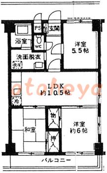 防音室のある楽器可 賃貸物件 3 LDK 12.2万円の図面１