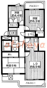 防音室のある楽器可 賃貸物件 3 LDK 8.9万円の図面１