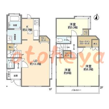 防音室のある楽器可 賃貸物件 3 LDK 19.5万円の図面１