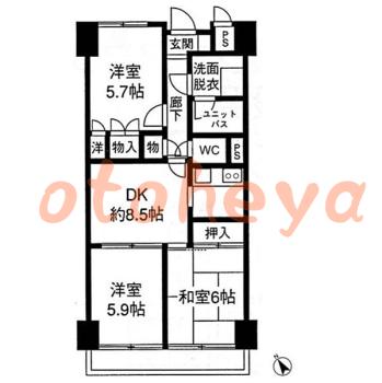 防音室のある楽器可 賃貸物件 3 DK 12.6万円の図面１