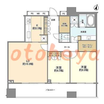 楽器可の賃貸物件 2 LDK 60万円の図面１