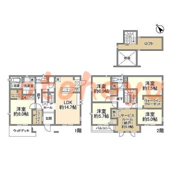 楽器可の賃貸物件 5 SLDK 15万円の図面１