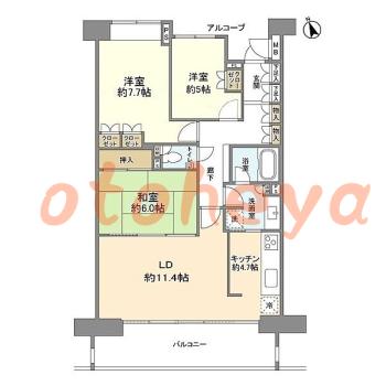 防音室のある楽器可 賃貸物件 3 LDK 28.8万円の図面１